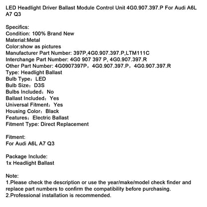 Unità di controllo del modulo di controllo del driver dei fari a LED 4G0.907.397.P per Audi