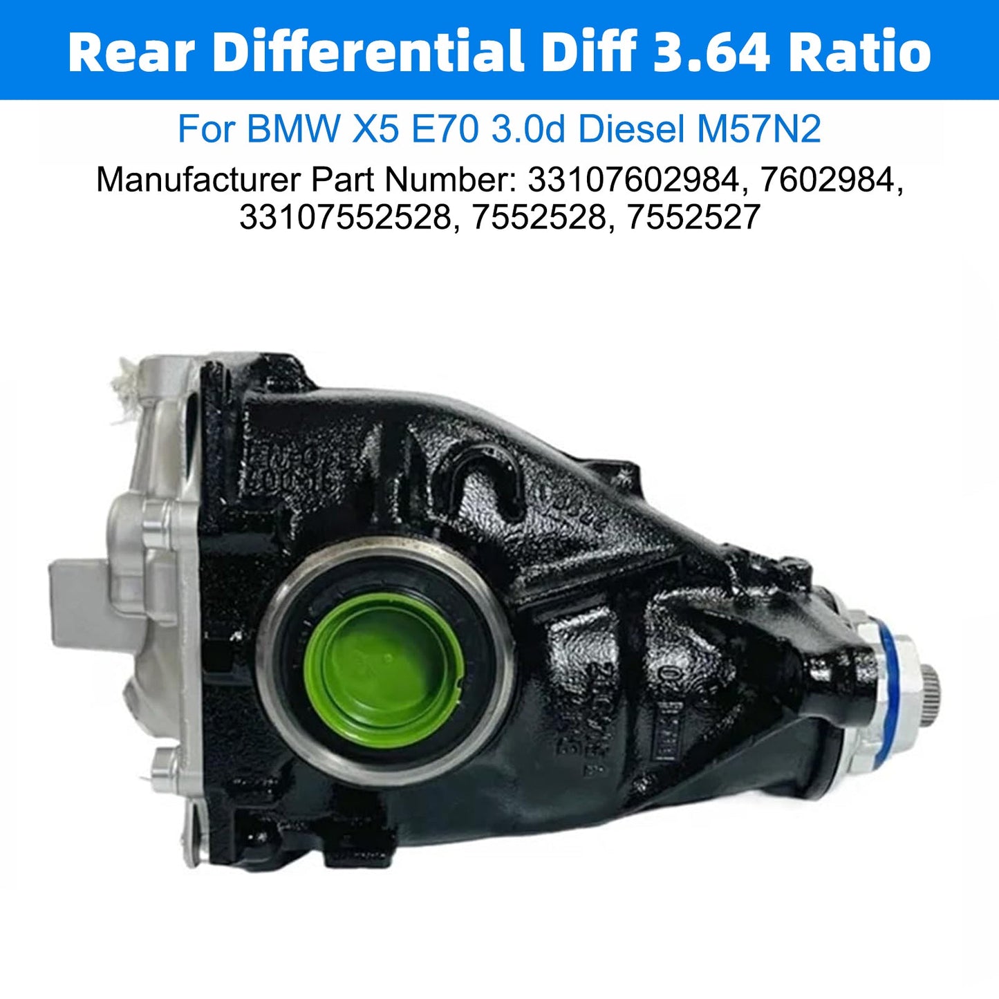 Differenziale posteriore con rapporto 3.64, codice 33107602984, per BMW X5 E70 3.0d Diesel M57N2 7602984