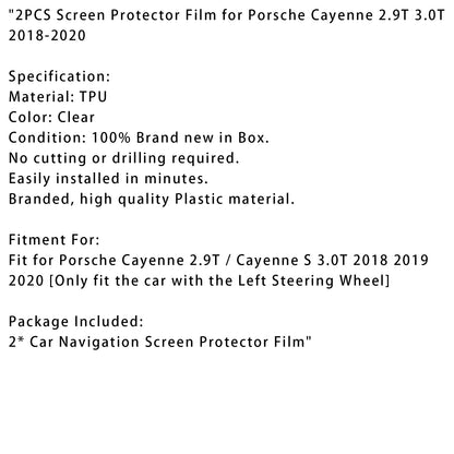 Pellicola protettiva per schermo in TPU per navigazione Porsche Cayenne 2.9T 3.0T 2018-2020