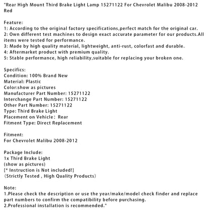 Lampada luce freno posteriore alta Chevrolet Malibu 2008-2012 rossa