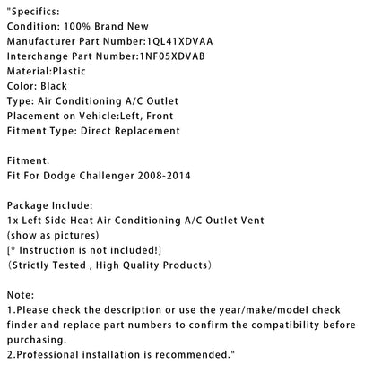 Bocchetta di uscita aria condizionata riscaldamento lato sinistro Dodge Challenger 2008-2014 1QL41XDVAA