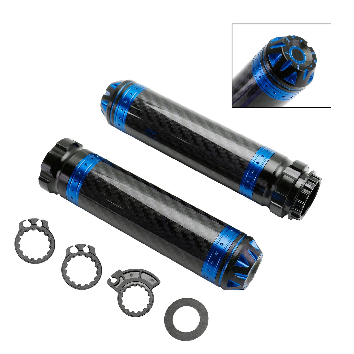 Manopole per manubrio moto da 7/8""/22 mm in carbonio, universali, verdi, per moto, argento