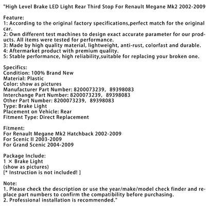 Luce freno posteriore a LED Grand Scenic High Level 2004-2009, terzo stop 8200073239