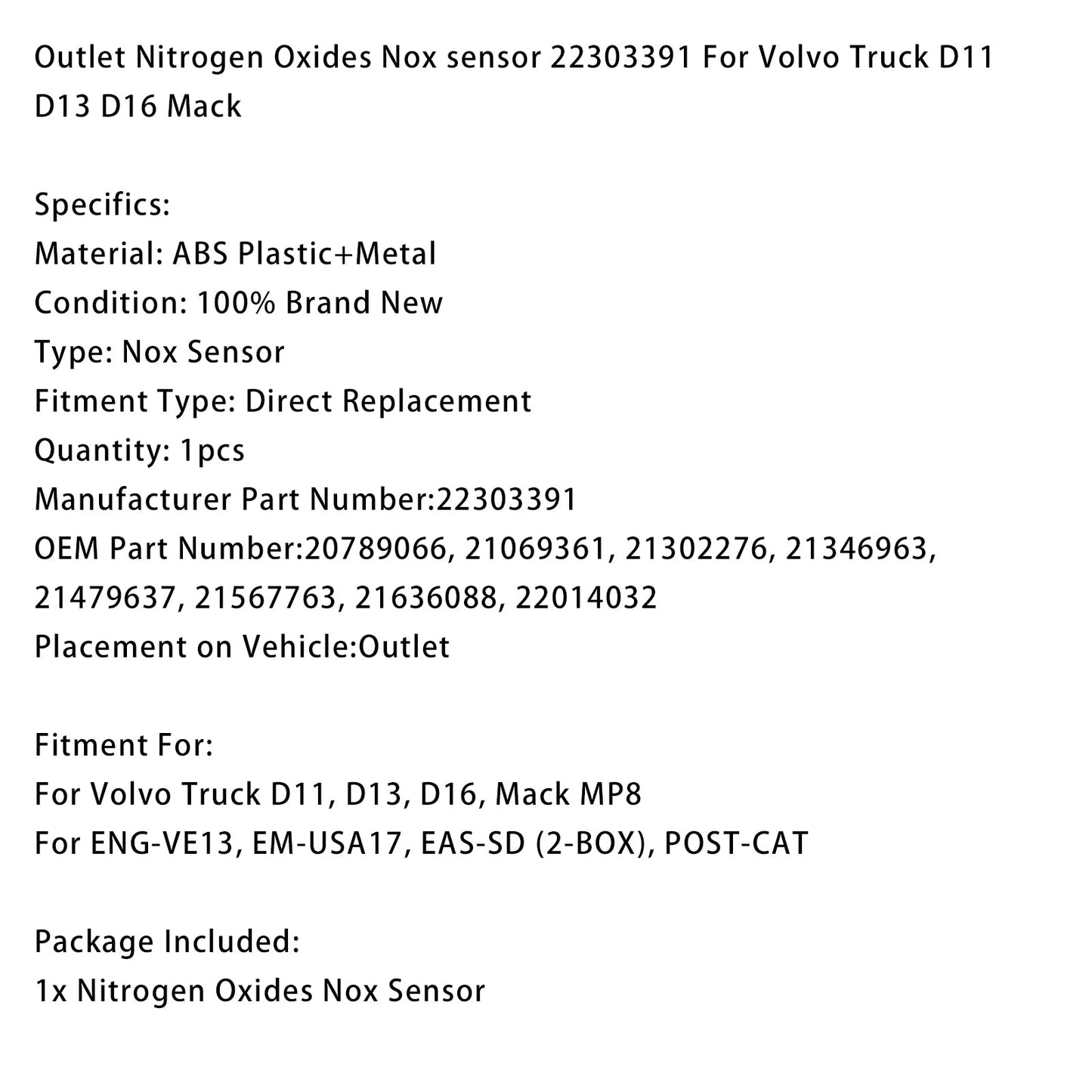ENG-VE13, EM-USA17, EAS-SD (2-BOX), sensore di ossidi di azoto Nox con uscita POST-CAT 22303391
