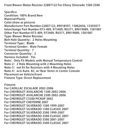 Resistenza motore ventola anteriore 22807122 per Chevy Silverado 1500 2500