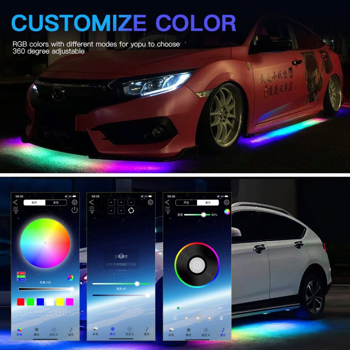 4 pezzi di luce LED per telaio modificata con controller APP Fantasy Ambient Light 60 cm * 2 + 90 cm * 2