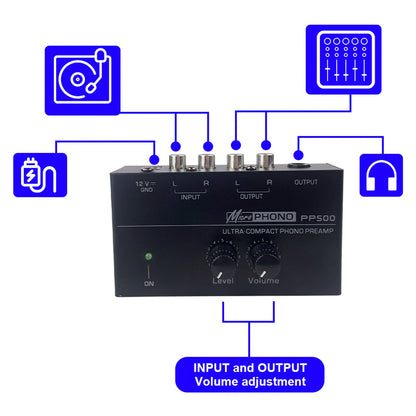 Preamplificatore Phono PP500 Preamplificatore con controllo del volume a 12 V per giradischi LP
