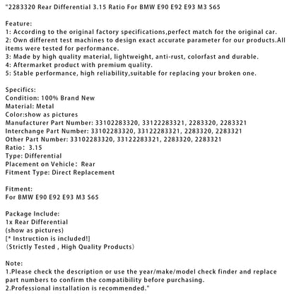 Differenziale posteriore BMW E90 E92 E93 M3 S65 rapporto 3,15 2283320