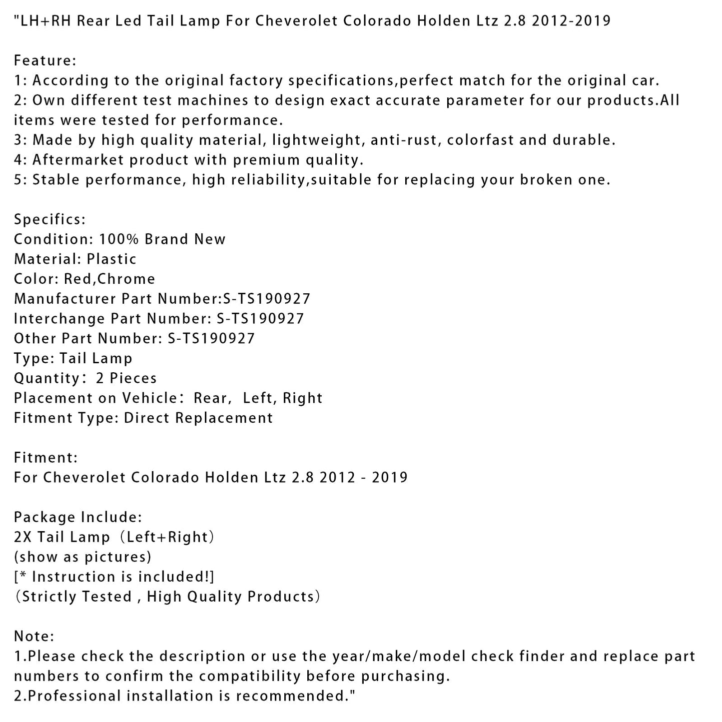 Fanale posteriore a LED sinistro e destro Chevrolet Colorado Holden Ltz 2.8 2012-2019