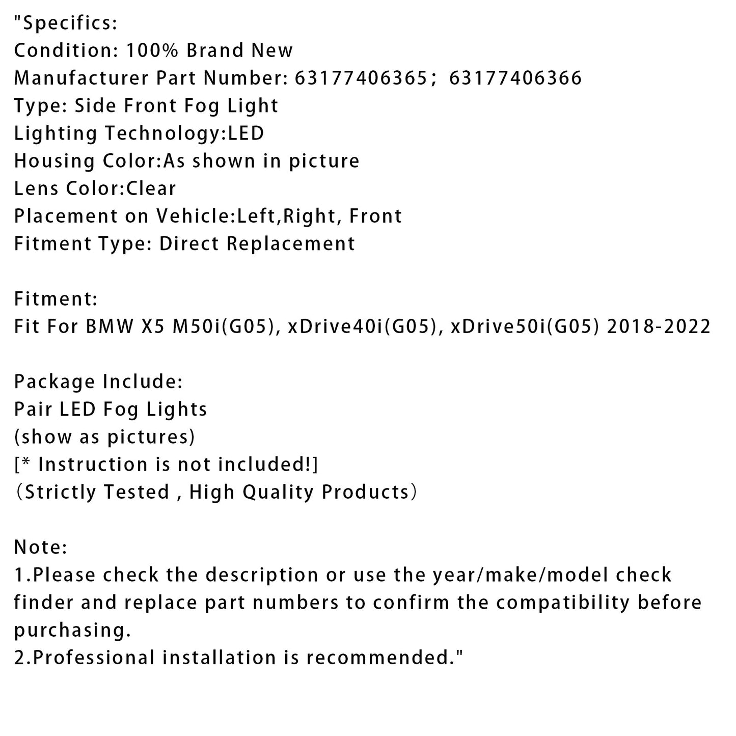 Coppia di fendinebbia a LED per paraurti anteriore BMW X5 G05 2018-2022 63177406365