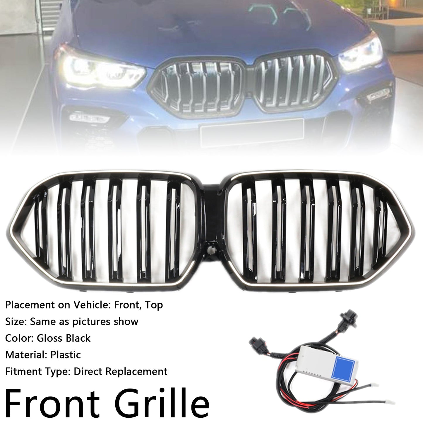 2020-2022 BMW X6 G06 M50i con foro per telecamera, griglia paraurti anteriore nera lucida