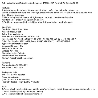 Regolatore di resistenza del motore del ventilatore del riscaldatore A/C 4F0820521A per Audi A6 QuattroR8 S6
