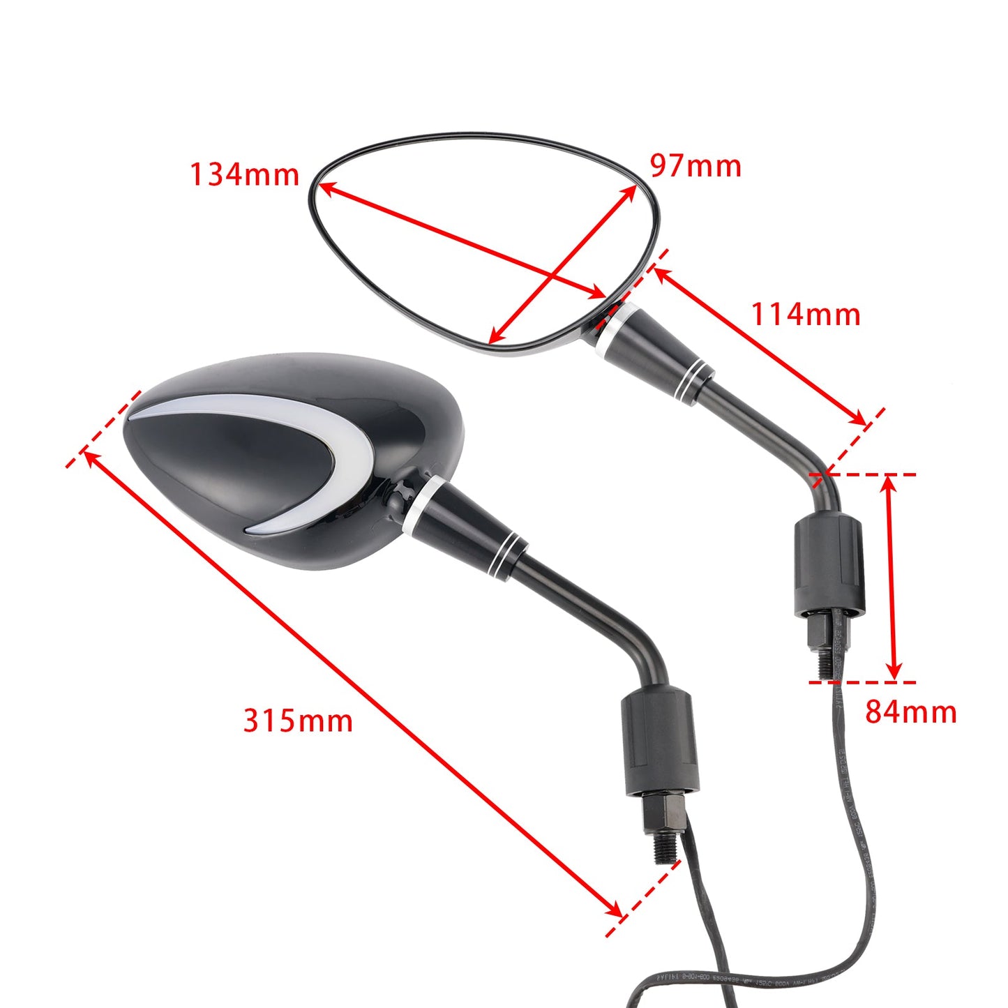 Coppia di specchietti retrovisori a LED neri da 10 mm con filettatura destra per Piaggio Vespa