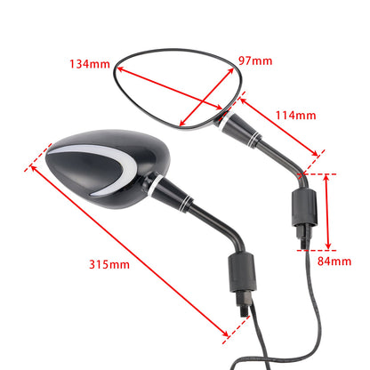 Coppia di specchietti retrovisori a LED neri da 10 mm con filettatura destra per Piaggio Vespa