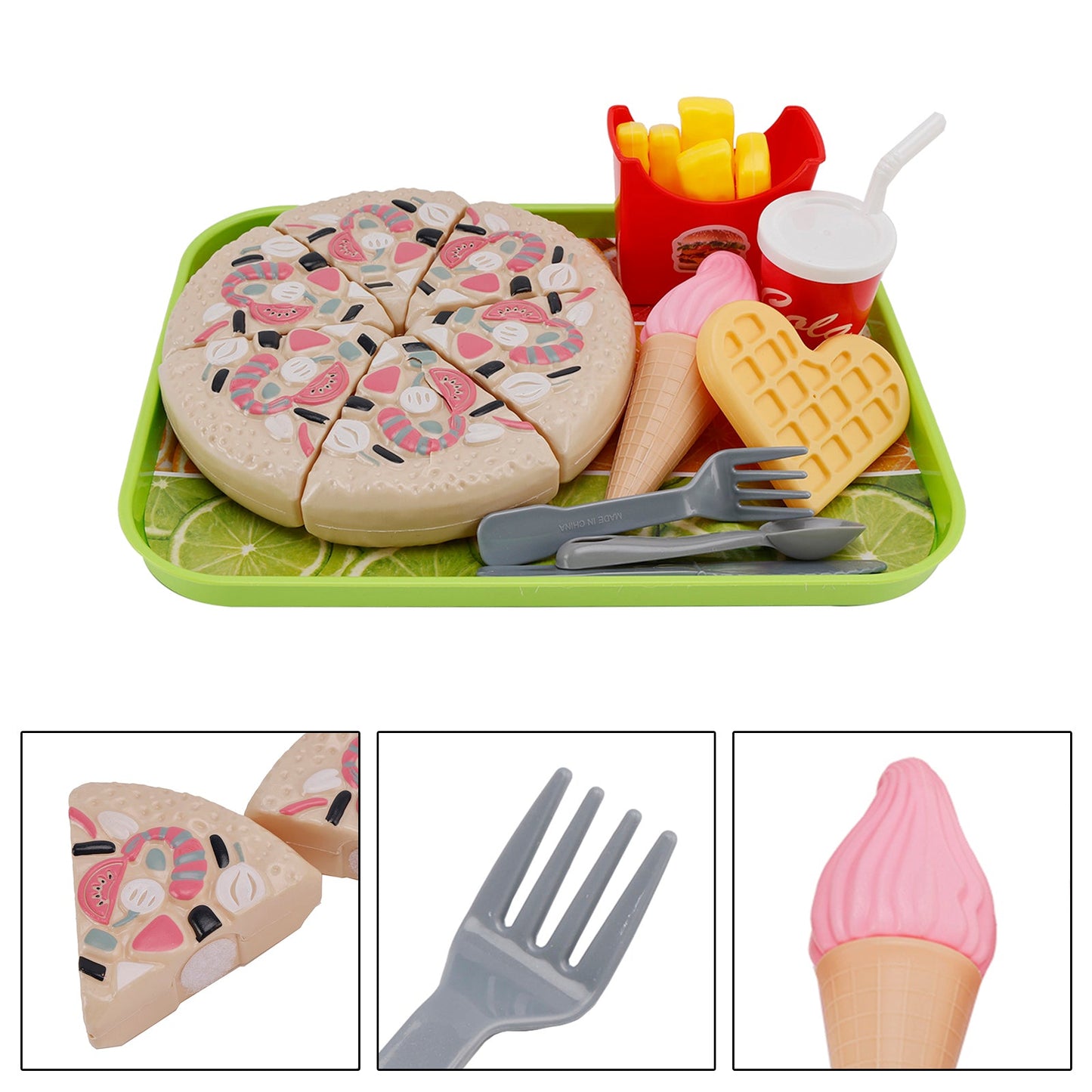 Pizza e gelato, giocattolo per bambini, set da cucina con cibo finto, giocattolo per bambini