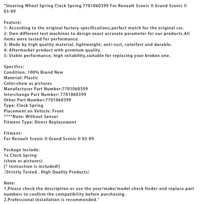 Molla dell'orologio della molla per Renault Scenic II Grand Scenic II 2003-2009 7701060399