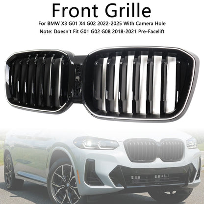 Griglia a rene paraurti anteriore nero lucido BMW X3 G01 X4 G02 2022-2025 con foro per telecamera