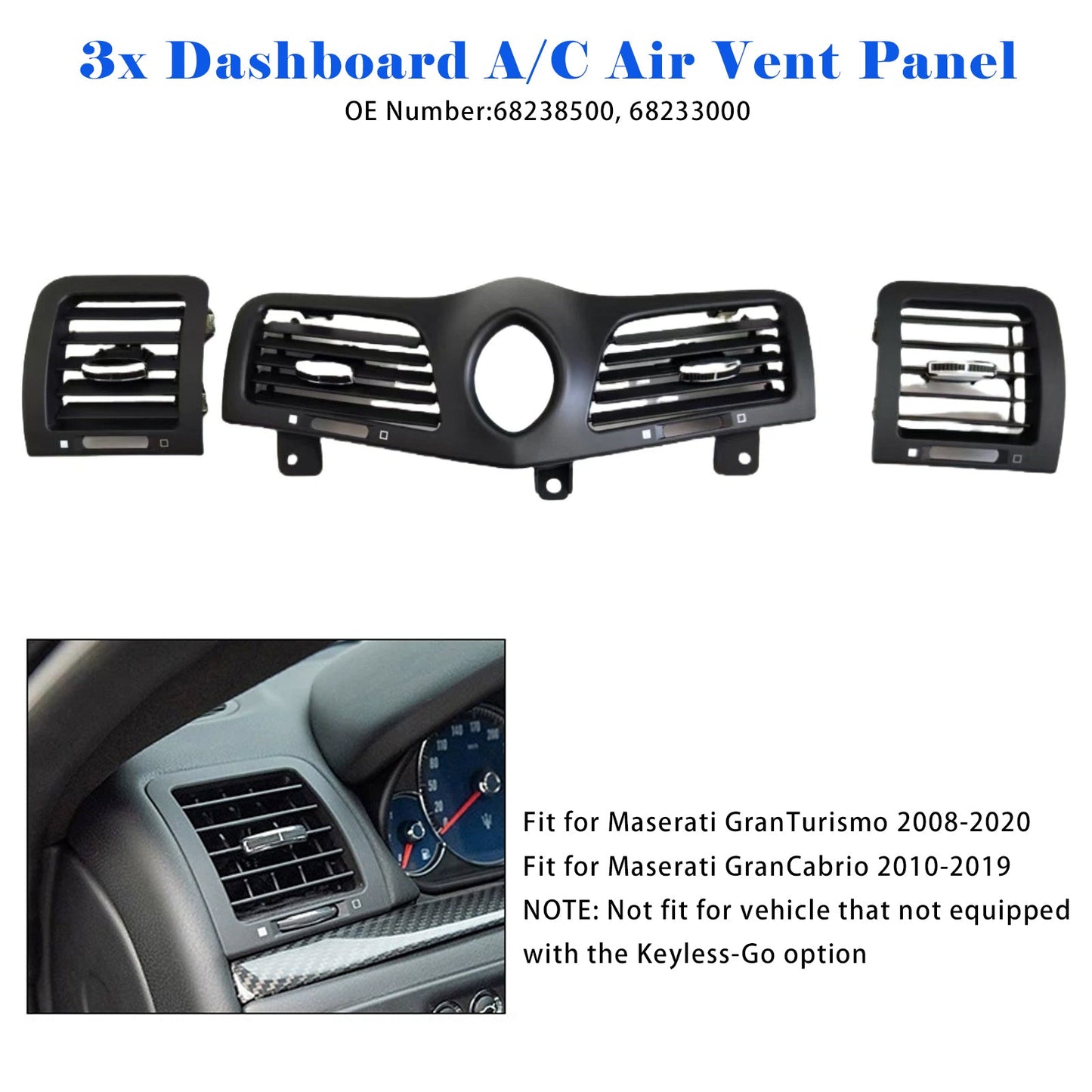Griglia del pannello di presa d'aria A/C del cruscotto per Maserati GranTurismo (M145) 2008-2019
