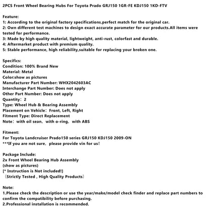 Mozzi con cuscinetto ruota anteriore 2 pezzi per Toyota Landcruiser Prado150 serie 2009-ON GRJ150 1GR-FE KDJ150 1KD-FTV
