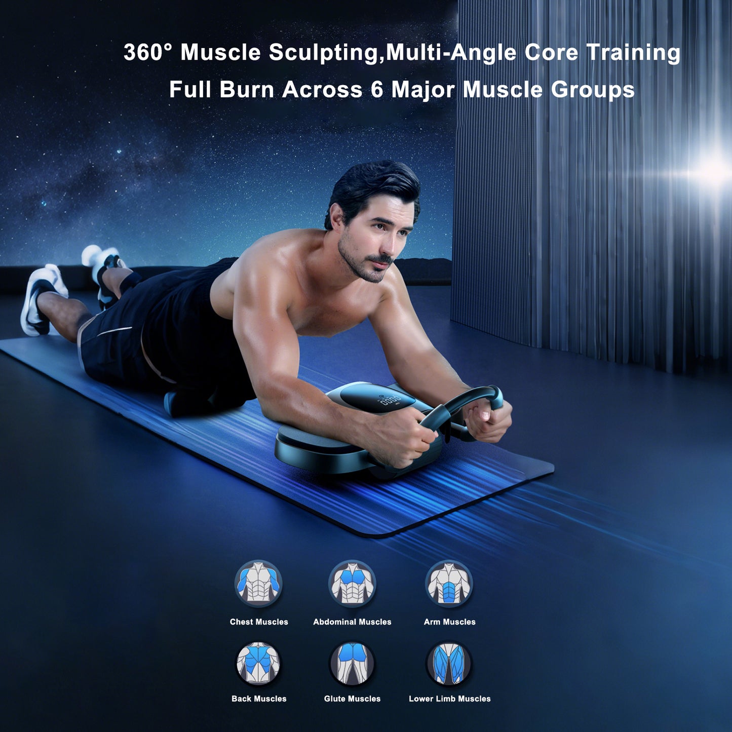 Rullo per addominali aggiornato con timer e core trainer con supporto per il gomito, rimbalzo automatico e display LCD - Include ginocchiere perfette per gli allenamenti a casa Nero