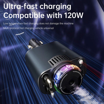 Caricabatterie per auto super veloce da 120 W con cavo retrattile Caricabatterie intelligente per deodoranti per ambienti