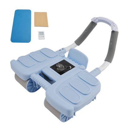 Attrezzatura portatile per palestra domestica Blue Perfect Core Trainer per uomo e donna Ruota per addominali con rimbalzo automatico con supporto per il gomito e stabilità a 4 ruote - Include timer