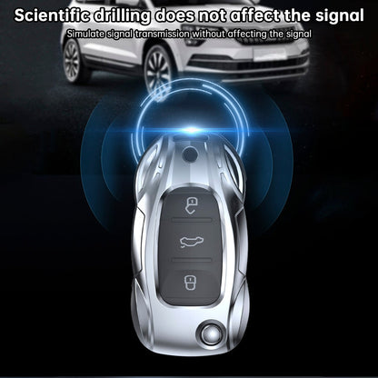 Custodia in lega di zinco e pelle per chiave auto VW Polo Skoda, colore argento