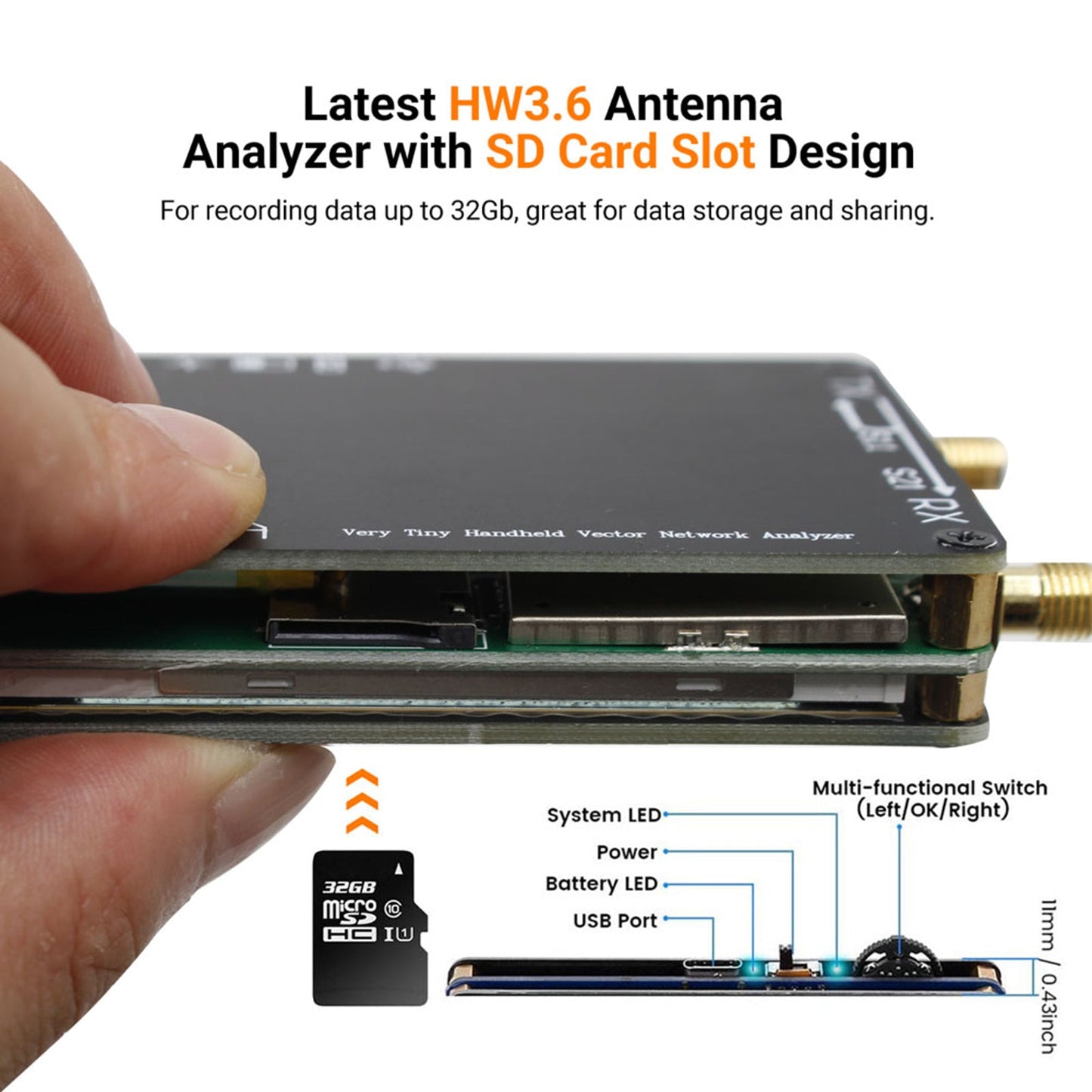 Analizzatore di rete vettoriale portatile NanoVNA Plus da 2,8 pollici aggiornato da 50 kHz a 2,7 GHz