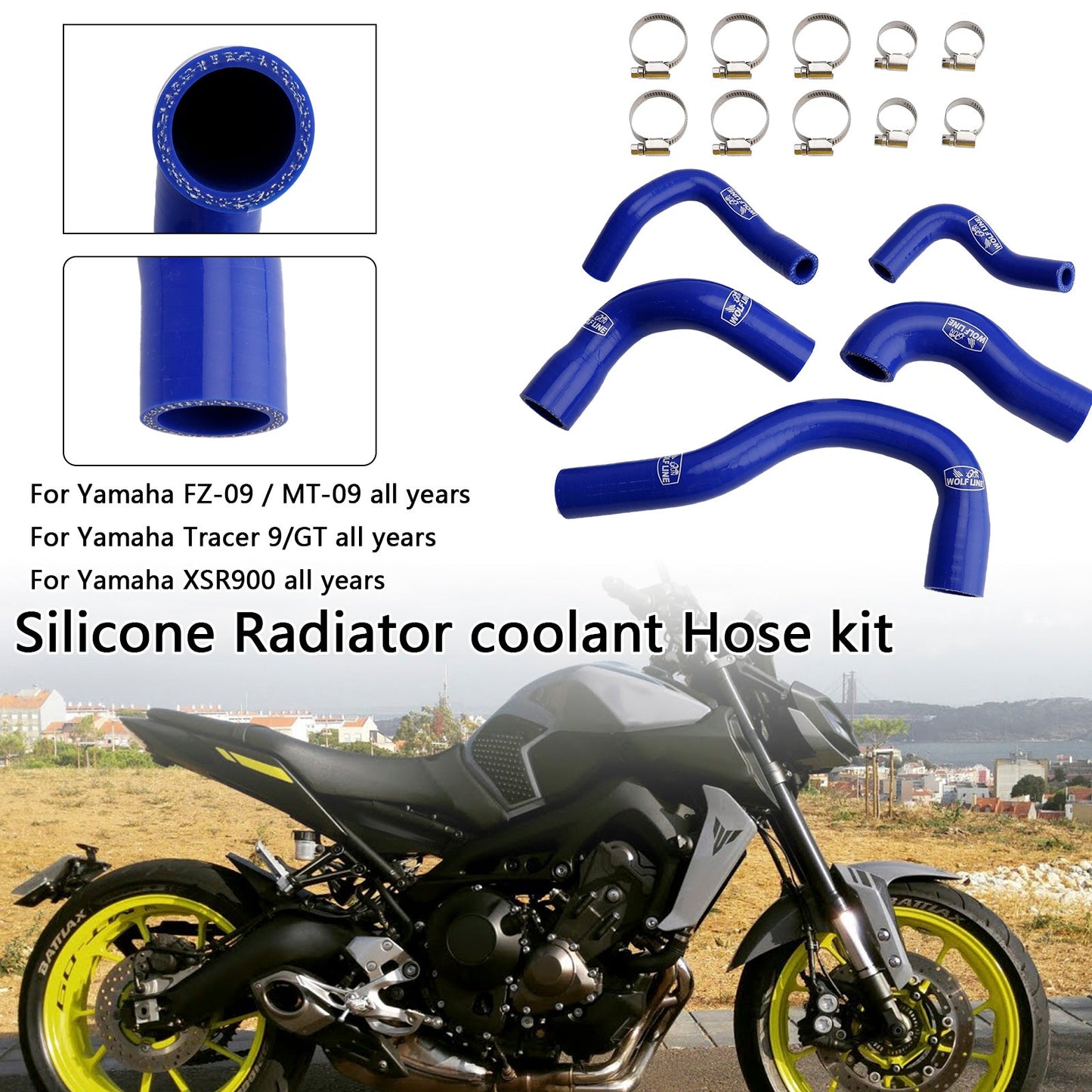 Yamaha MT-09 XSR900 Tracer 9/GT tutti gli anni Tubo refrigerante radiatore in silicone