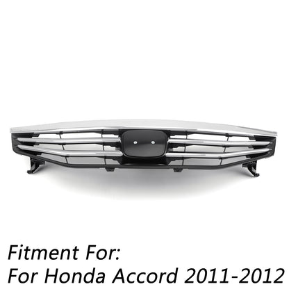Black Chrome Front Upper Bumper Hood Grille Grill Per Honda Accord 2011-2012 4DR
