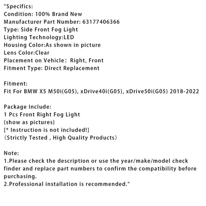 BMW X5 G05 2018-2022 1 pezzo Fendinebbia anteriore destro a LED 63177406366