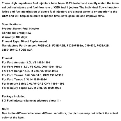 6 pezzi Iniettore carburante CM4670 adatto per Ford Ranger 2.9L 3.0L 3.8L V6 1985-1997 F03E-A2B
