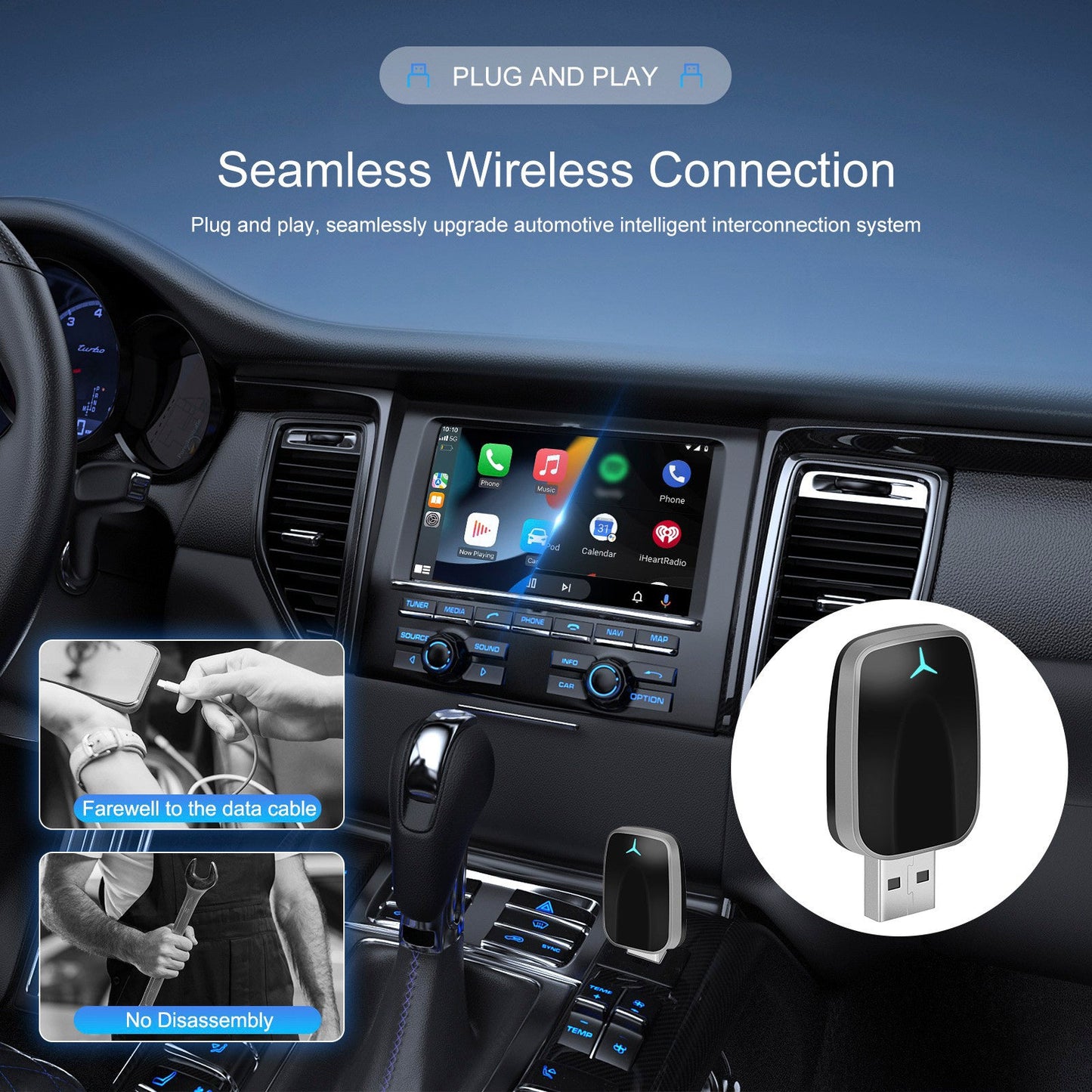 Adattatore wireless Apple Carplay Android Auto per auto con chiavetta USB 2 in 1