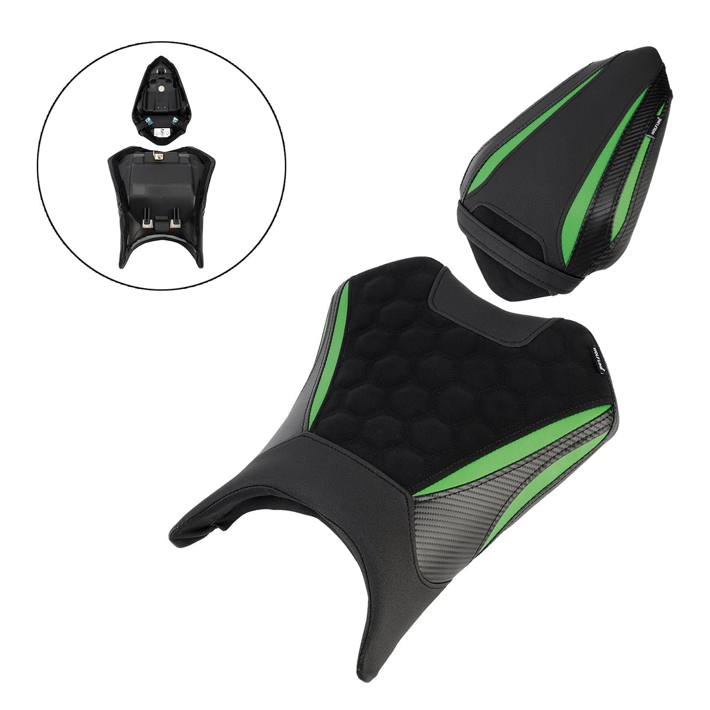 Kit cuscini passeggero anteriore e posteriore Raider per Kawasaki Ninja 500 Z500 2024-2025, colore nero.