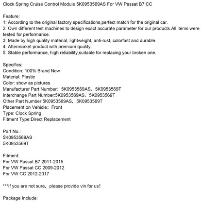 Modulo di controllo della velocità di crociera della primavera dell"orologio VW Passat CC 2009-2012 5K0953569AS 5K0953569T