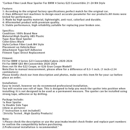 Spoiler posteriore in fibra di carbonio per BMW Serie 4 G23 Cabrio 21-24 stile M4