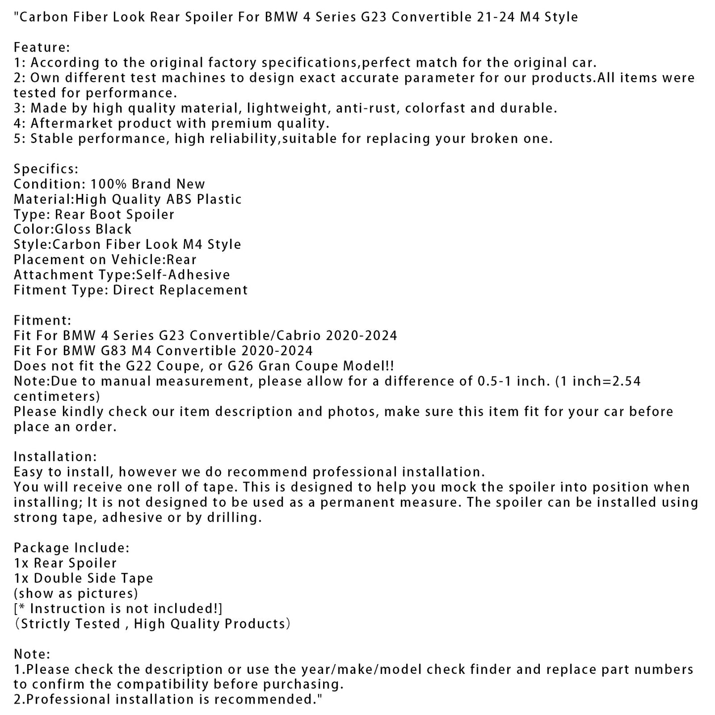 Spoiler posteriore in fibra di carbonio per BMW Serie 4 G23 Cabrio/Cabrio 2020-2024