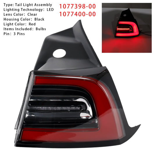 Fanale posteriore a LED, fanale posteriore destro esterno a 3 pin per Tesla Model 3 Y 2017-2023