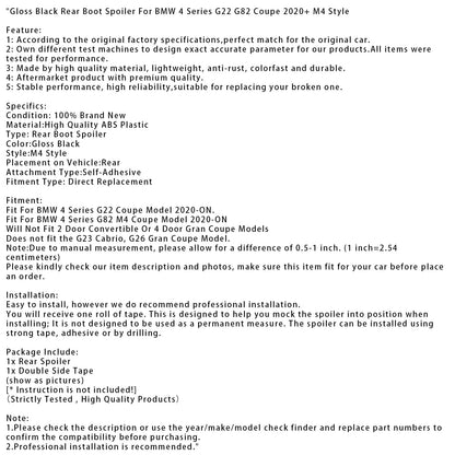 Spoiler posteriore nero lucido per BMW Serie 4 G82 M4 Coupé dal 2020 in poi