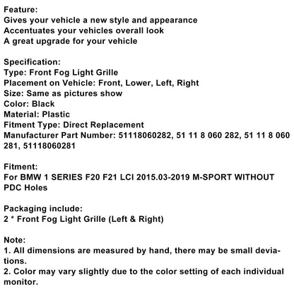 Griglia di copertura fendinebbia M-Sport 2 pezzi per BMW Serie 1 F20 F21 LCI 2015-2019