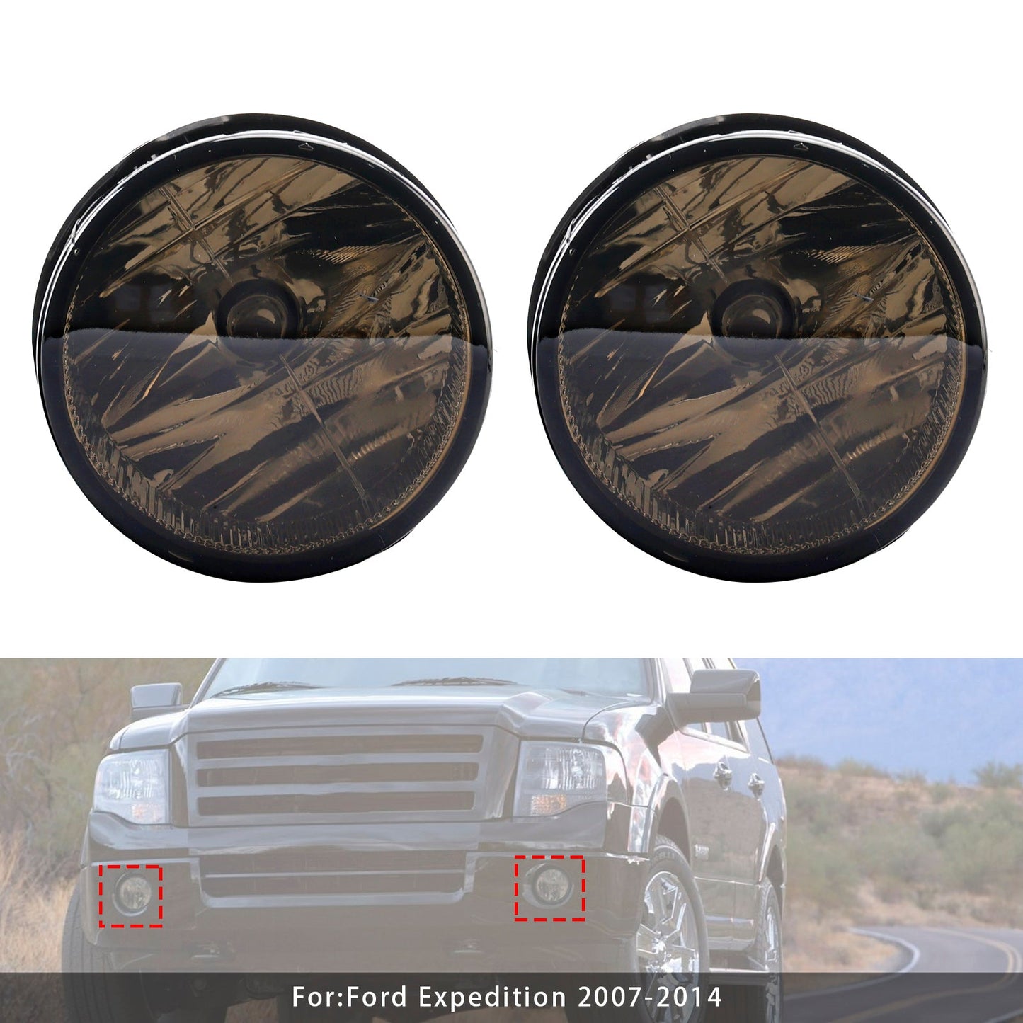 Coppia di fari fendinebbia anteriori con lampadine per Ford Expedition 2007-2014, lenti fumé