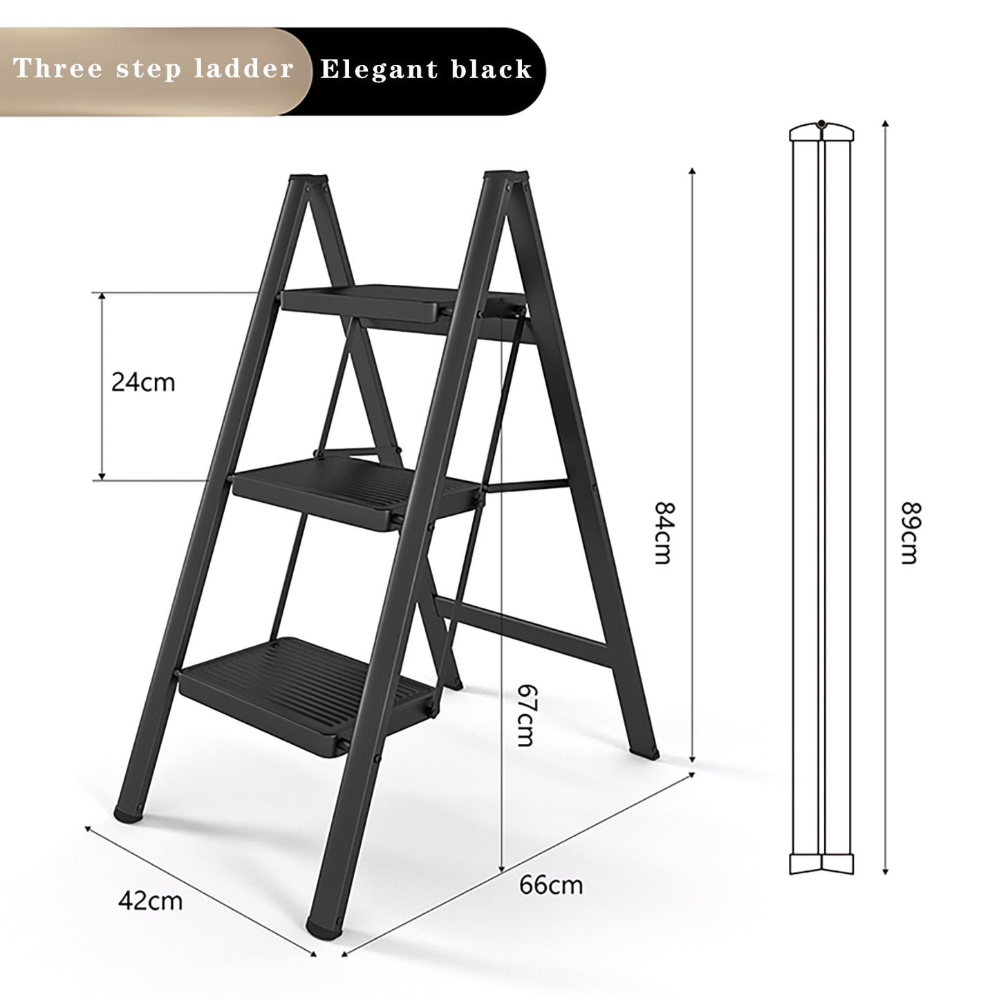 Scala a pioli, 3 livelli, pieghevole, alluminio, larga, leggera, compatta, scala