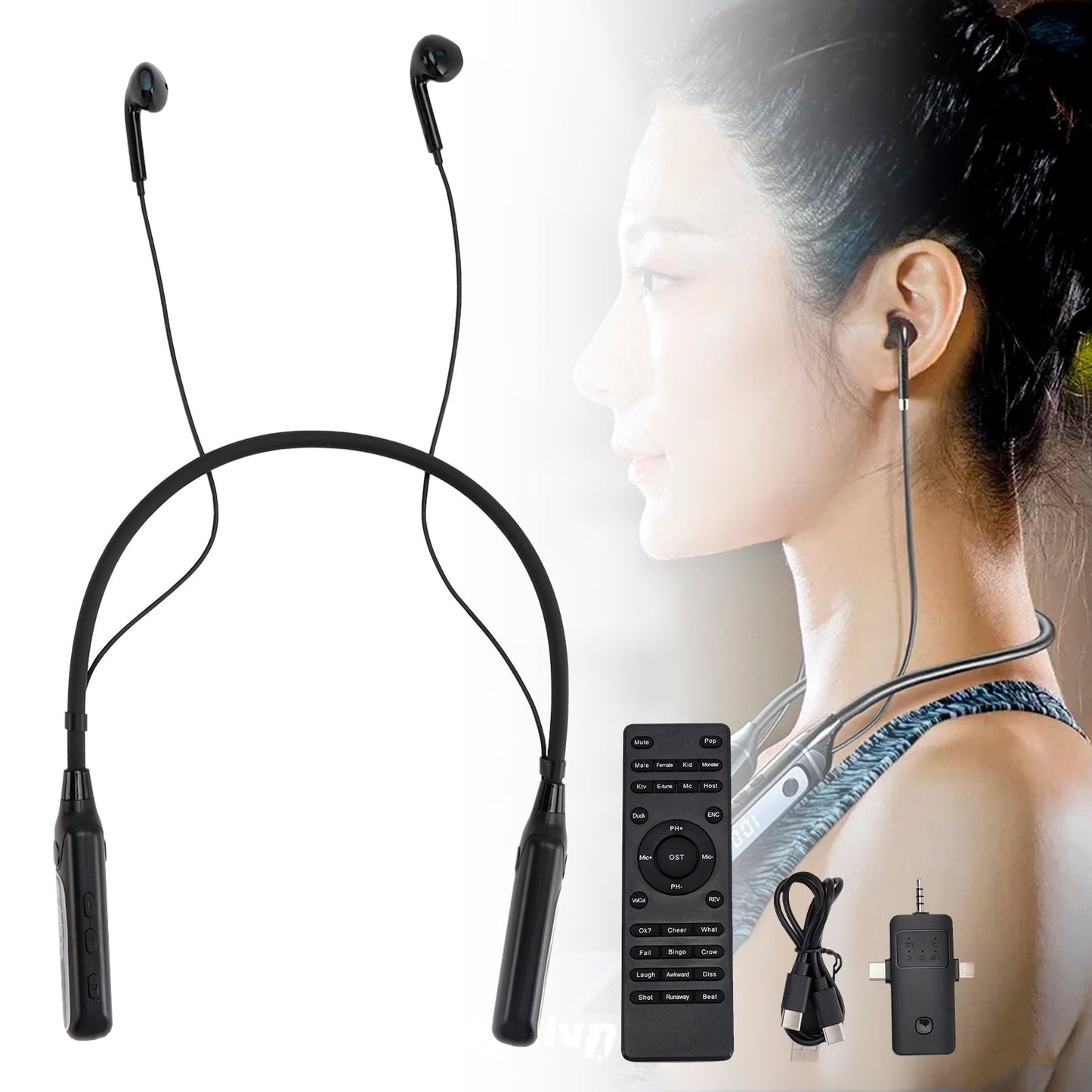 Scheda audio wireless, cuffie con archetto da collo e auricolari per streaming live per telefono, PC e TV