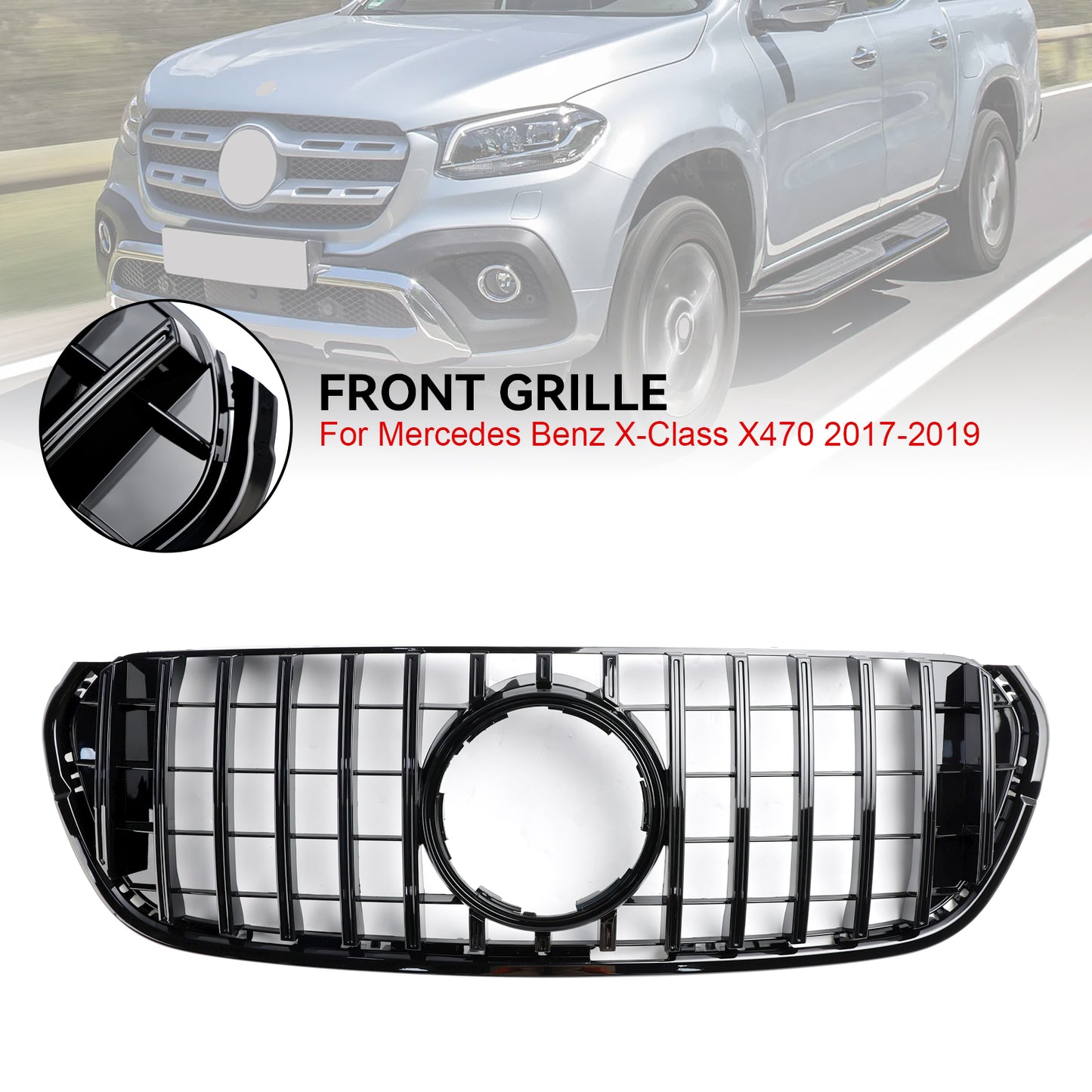 Per Mercedes Benz Classe X X470 2017-2019 Griglia paraurti anteriore nera