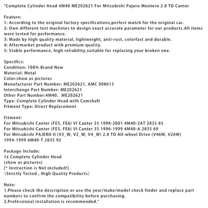 Testata completa 4M40 ME202621 per Mitsubishi Pajero Montero 2.8 TD Canter