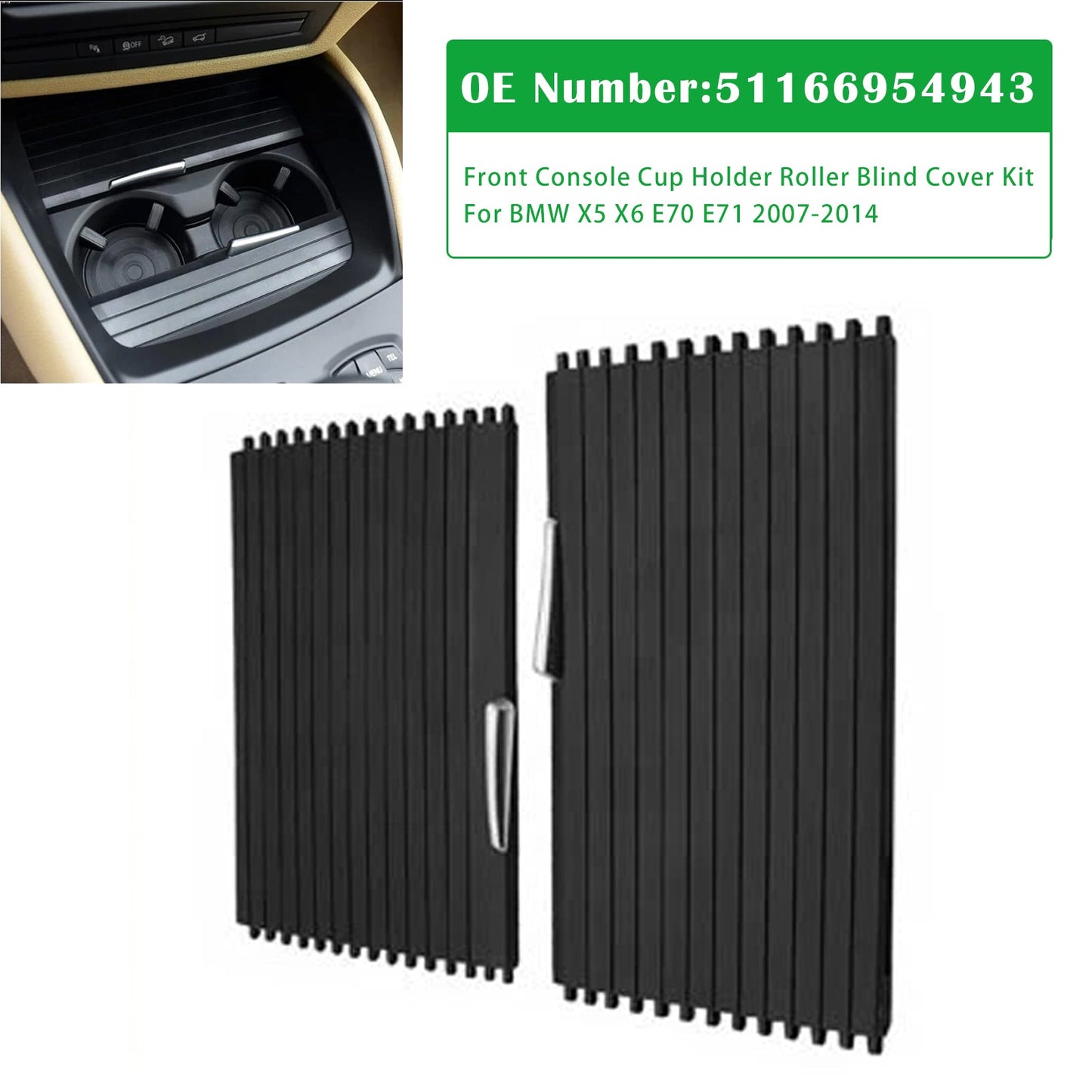 2 pezzi di supporto per console portabicchieri, copertura avvolgibile per BMW X5 X6 E70 E71 2007-2014