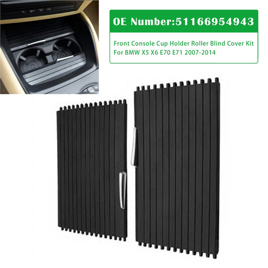 2 pezzi di supporto per console portabicchieri, copertura avvolgibile per BMW X5 X6 E70 E71 2007-2014