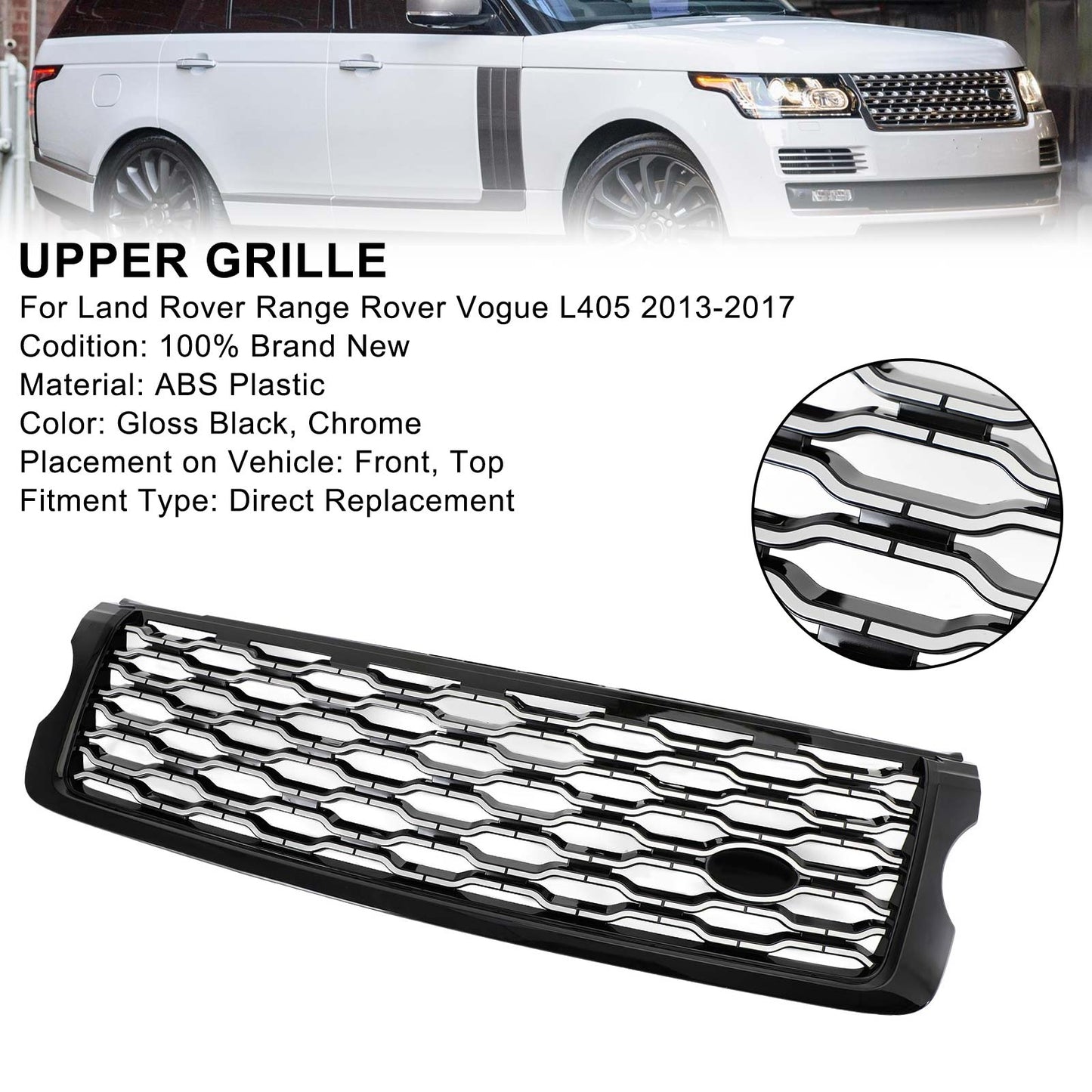 Chrome Front Bumper Upper Grille Per Land Rover Range Rover Vogue L405 2013-2017