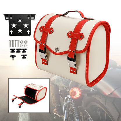 Set di borse laterali a sgancio rapido con staffa, colore bianco, per riporre bagagli su moto.