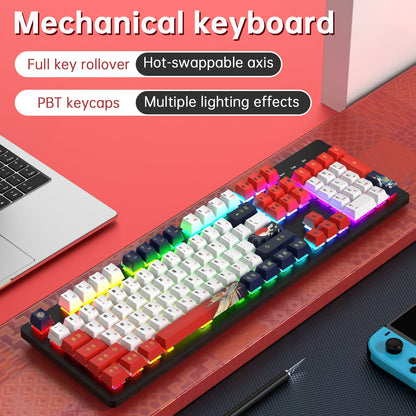 Tastiera da gioco meccanica cablata con interruttore lineare da 104 tasti e luce RGB con interruttore blu